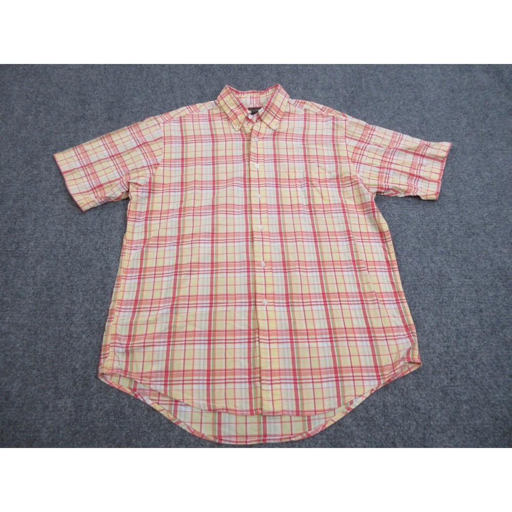 Brooks Brothers Shirt Mens L Yellow Plaid 100% Cotton Short Sleeve Button Down